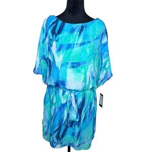 NWT SL Fashions New York Womens Dress‎ Size 12 Blue Green Abstract Print
